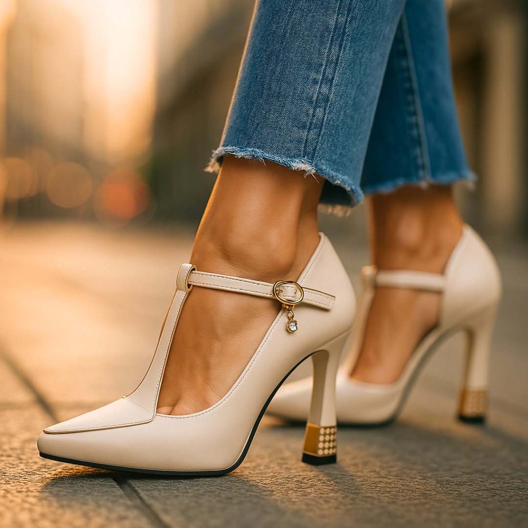Avitia – Pumps with T-Strap, High Heel, and Buckle