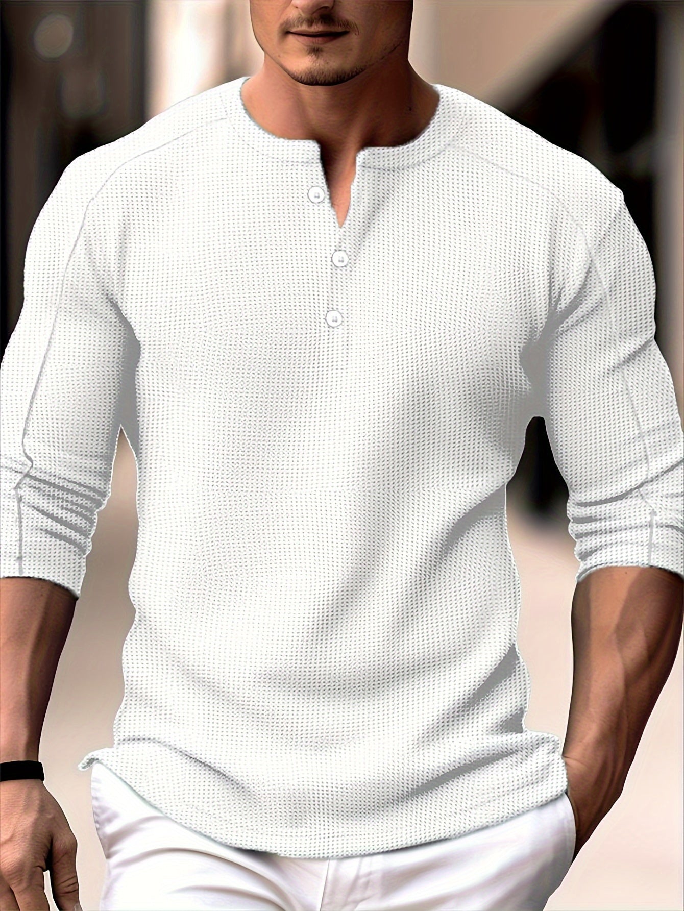 Bastoni - Long-Sleeve Henley Shirt Made of Waffle Knit