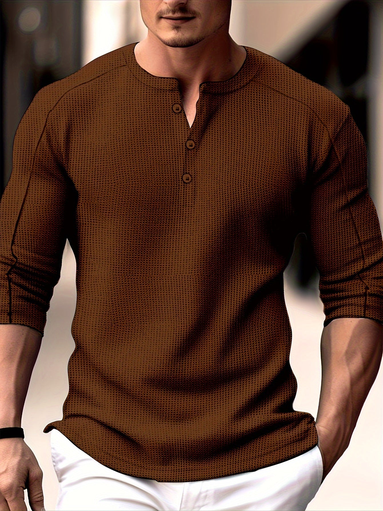 Bastoni - Long-Sleeve Henley Shirt Made of Waffle Knit