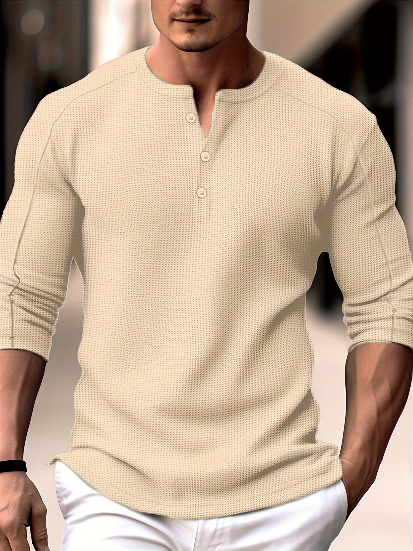 Bastoni - Long-Sleeve Henley Shirt Made of Waffle Knit