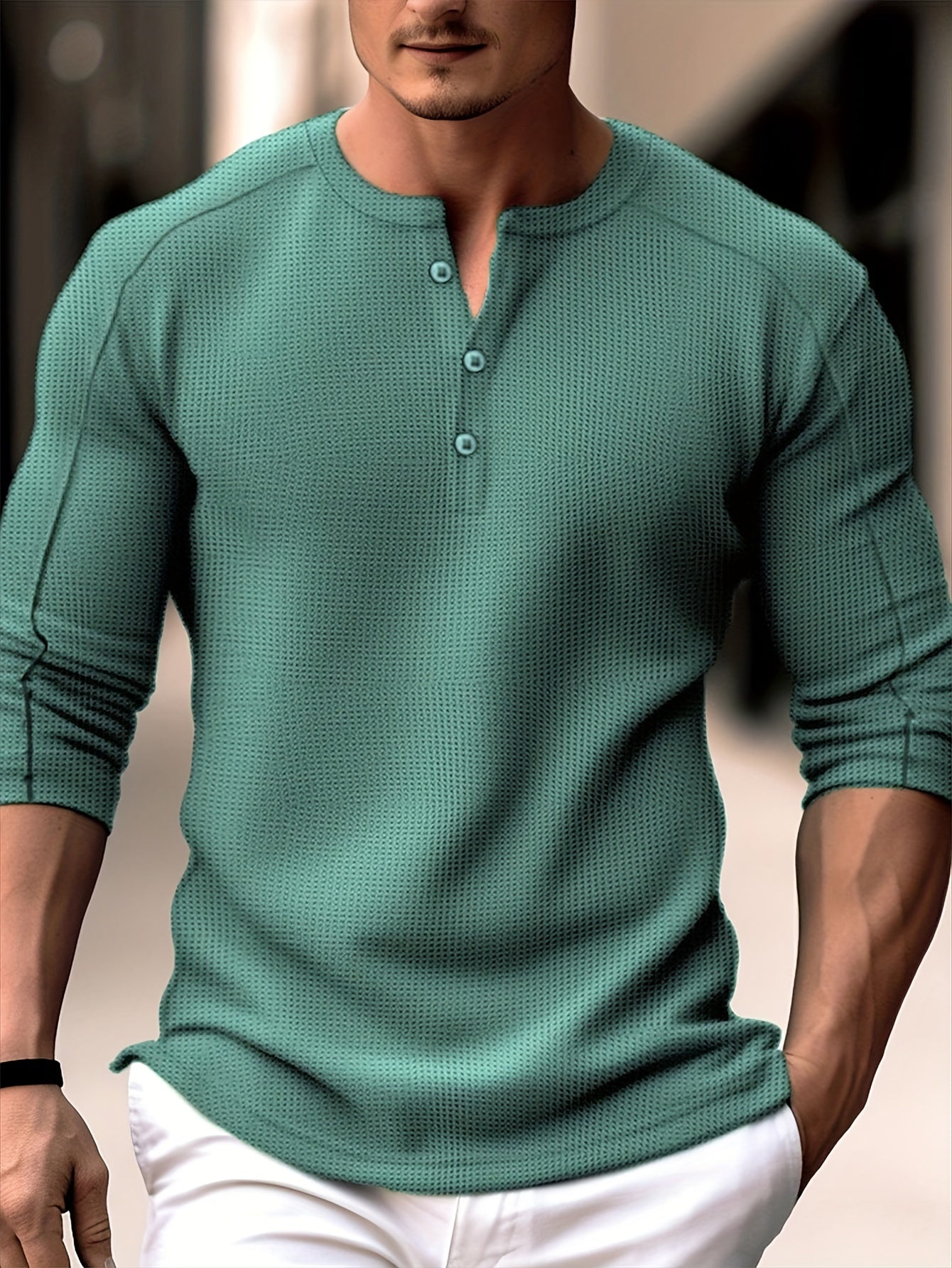 Bastoni - Long-Sleeve Henley Shirt Made of Waffle Knit