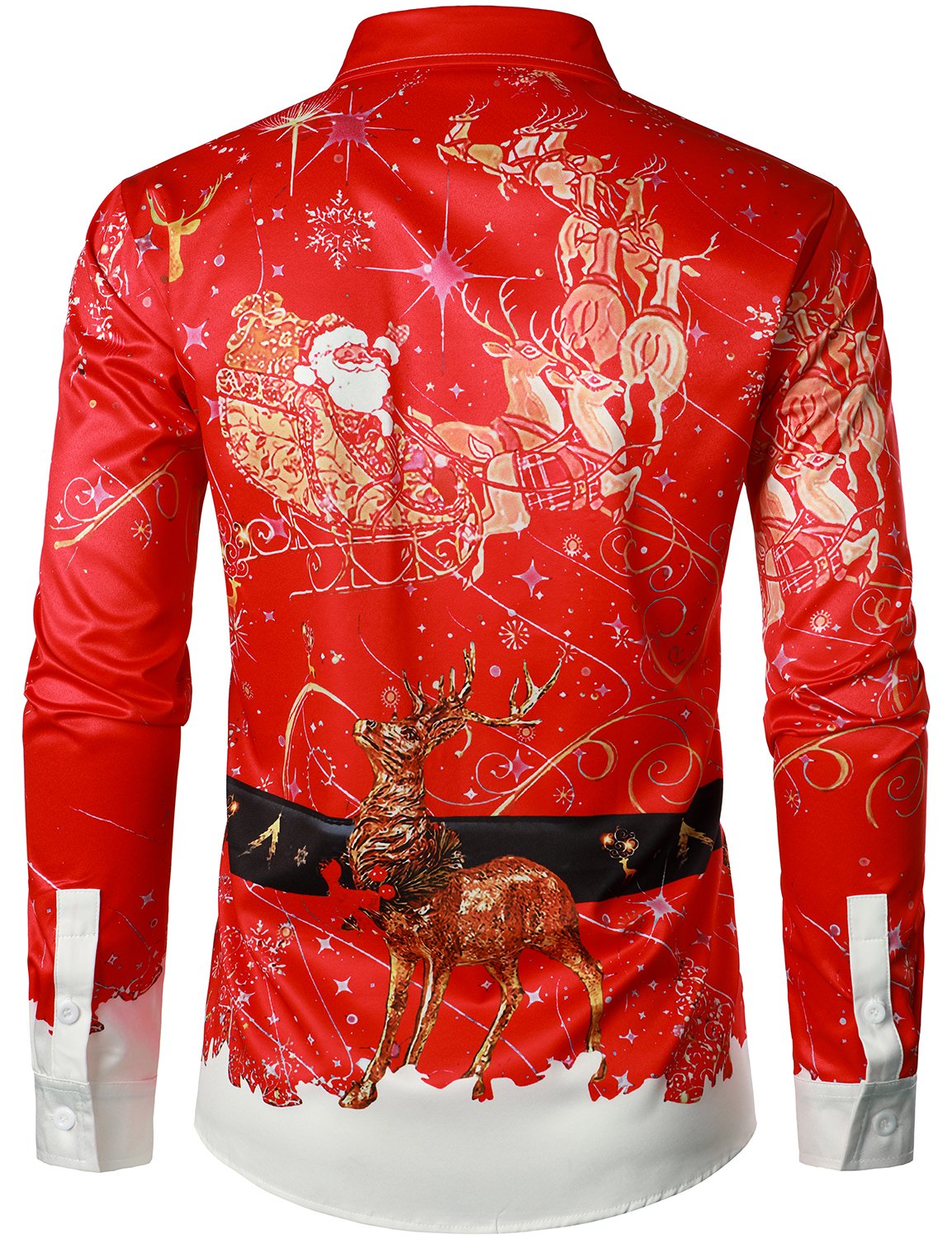 Beau – Men's Top with Christmas Inspiration, Red Festive Outfit, Festive Button-Up Shirt with Long Sleeves