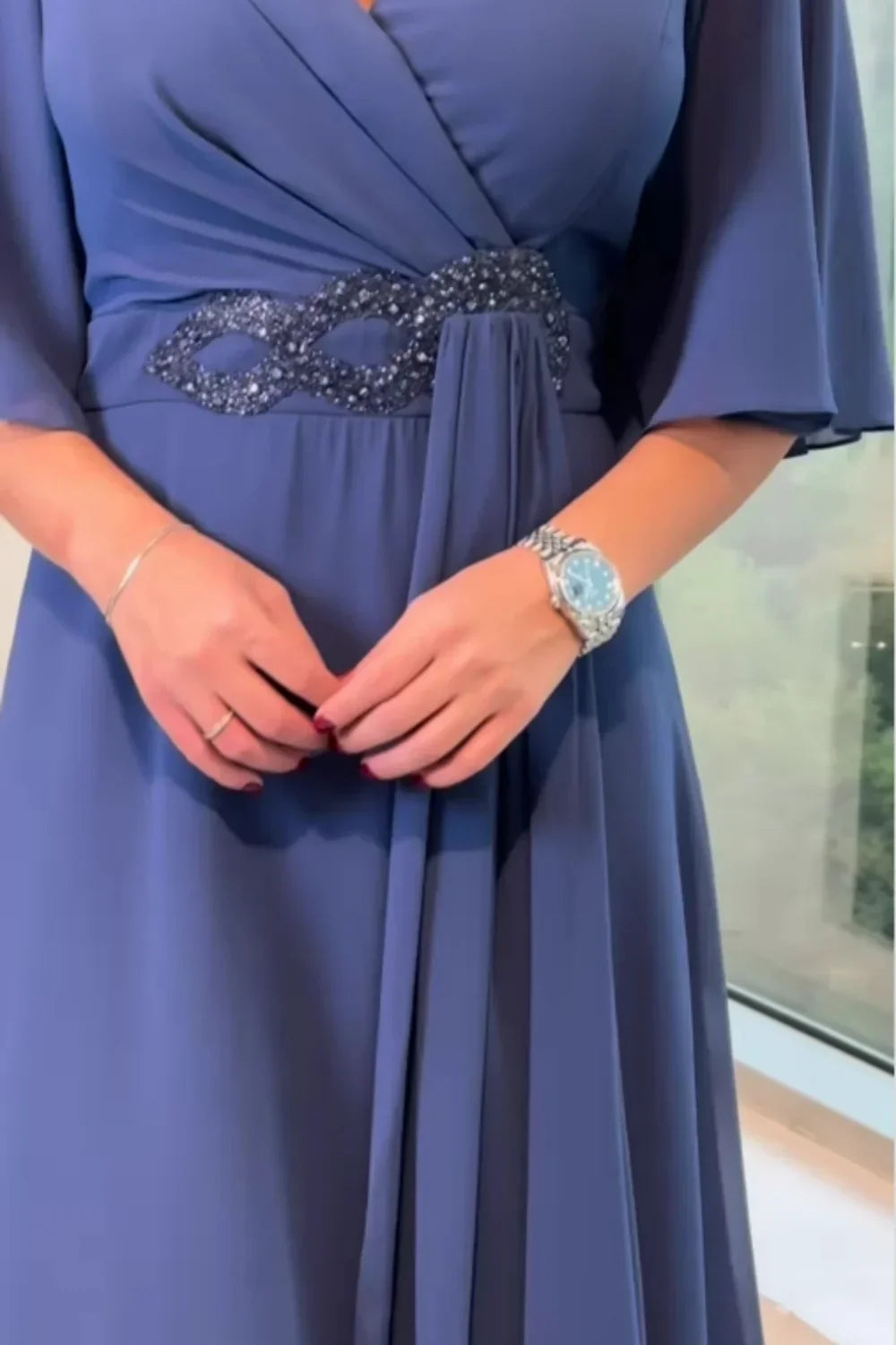 Bhagya - Elegant Long Chiffon Dress with V-Neck