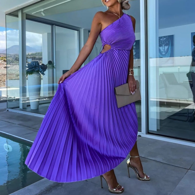 Breena – Stylish Asymmetrical Pleated Maxi Dress