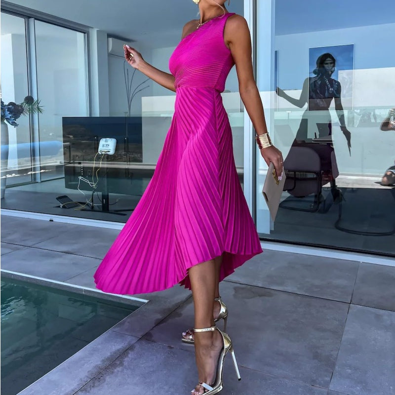 Breena – Stylish Asymmetrical Pleated Maxi Dress