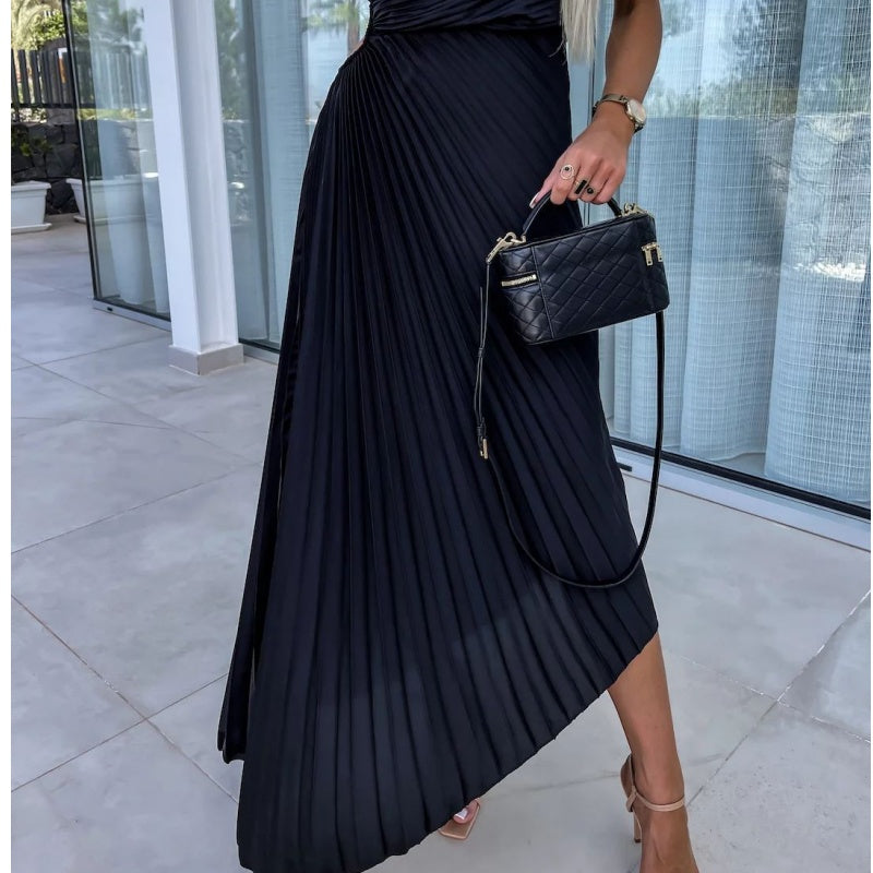Breena – Stylish Asymmetrical Pleated Maxi Dress
