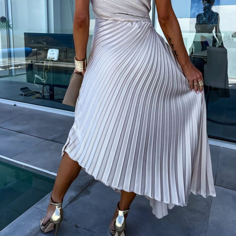 Breena – Stylish Asymmetrical Pleated Maxi Dress