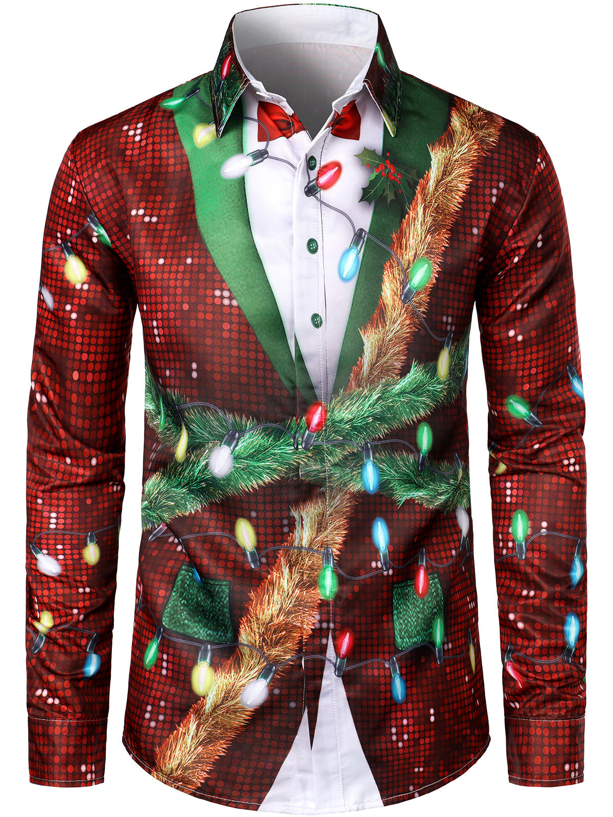 Bryce – Men's Christmas Outfit, Themed Top, Festive Button-Up Shirt with Long Sleeves
