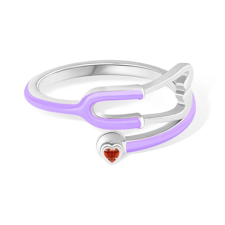 Caitleen – Stethoscope Ring with Heart Birthstone