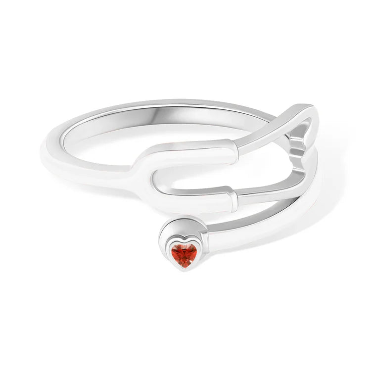 Caitleen – Stethoscope Ring with Heart Birthstone