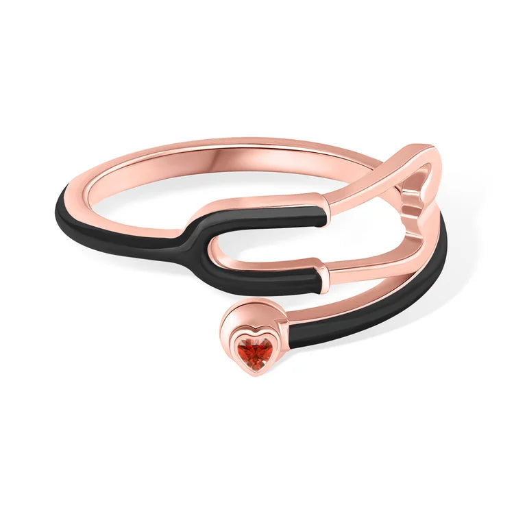 Caitleen – Stethoscope Ring with Heart Birthstone