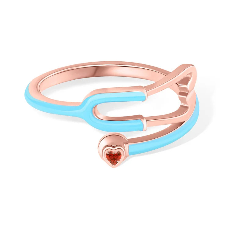 Caitleen – Stethoscope Ring with Heart Birthstone