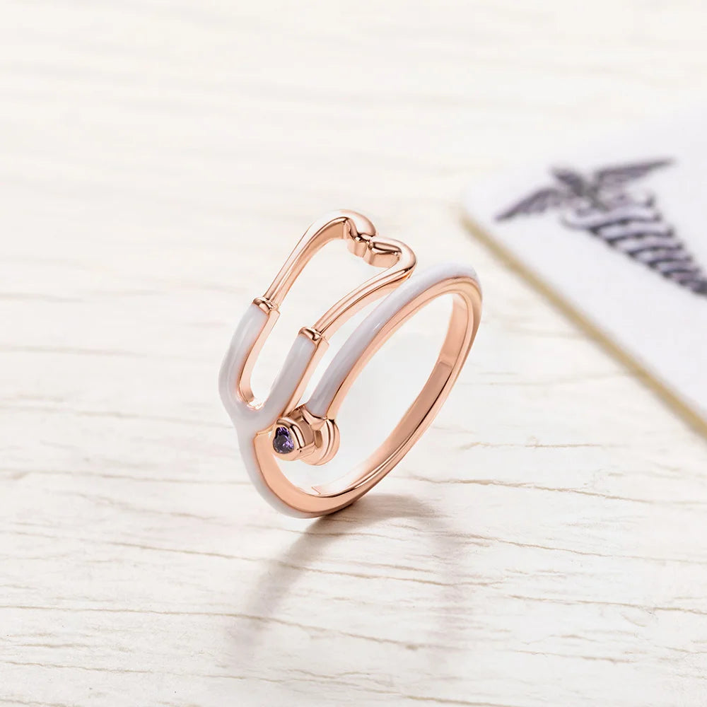 Caitleen – Stethoscope Ring with Heart Birthstone