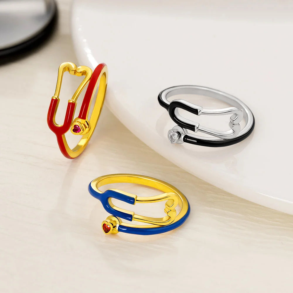 Caitleen – Stethoscope Ring with Heart Birthstone