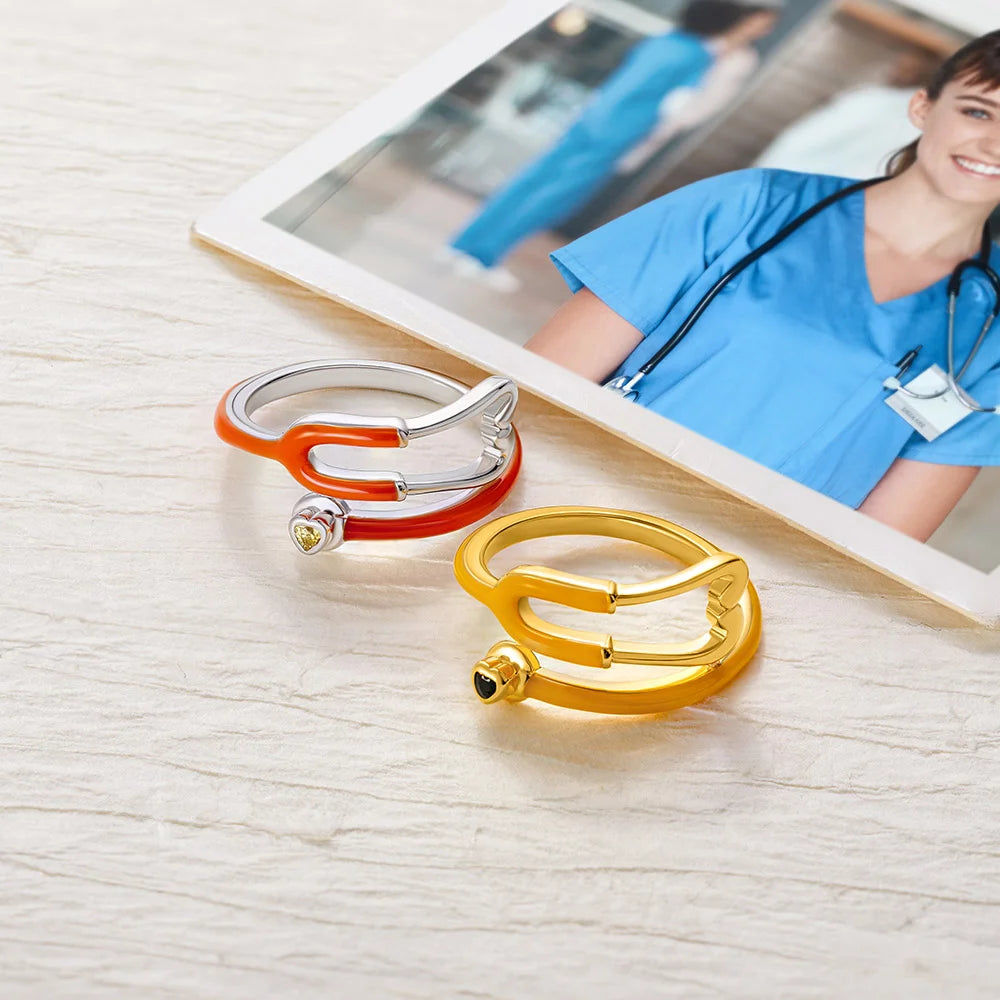 Caitleen – Stethoscope Ring with Heart Birthstone