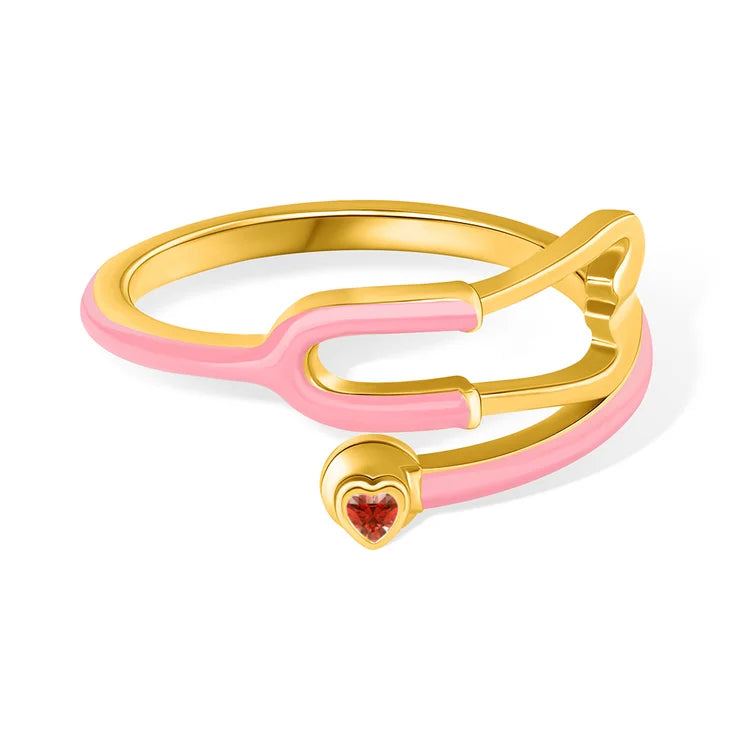 Caitleen – Stethoscope Ring with Heart Birthstone