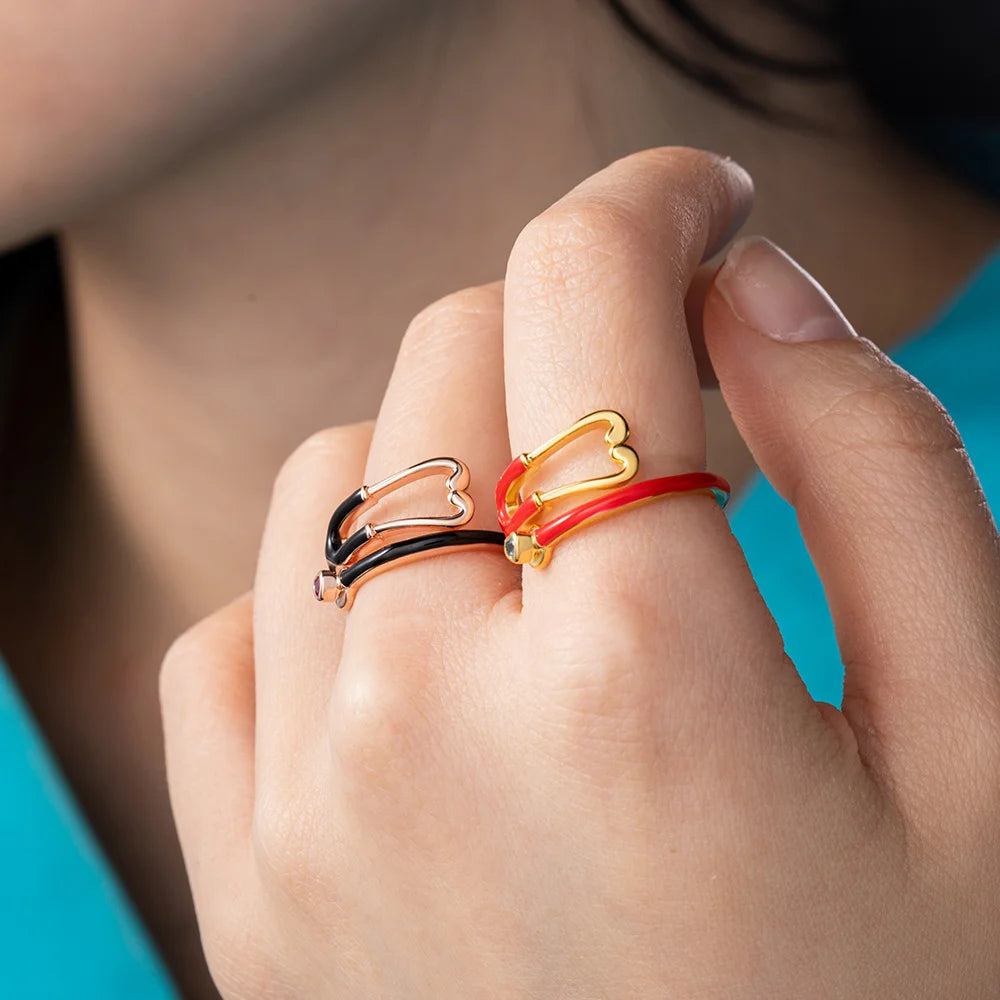 Caitleen – Stethoscope Ring with Heart Birthstone