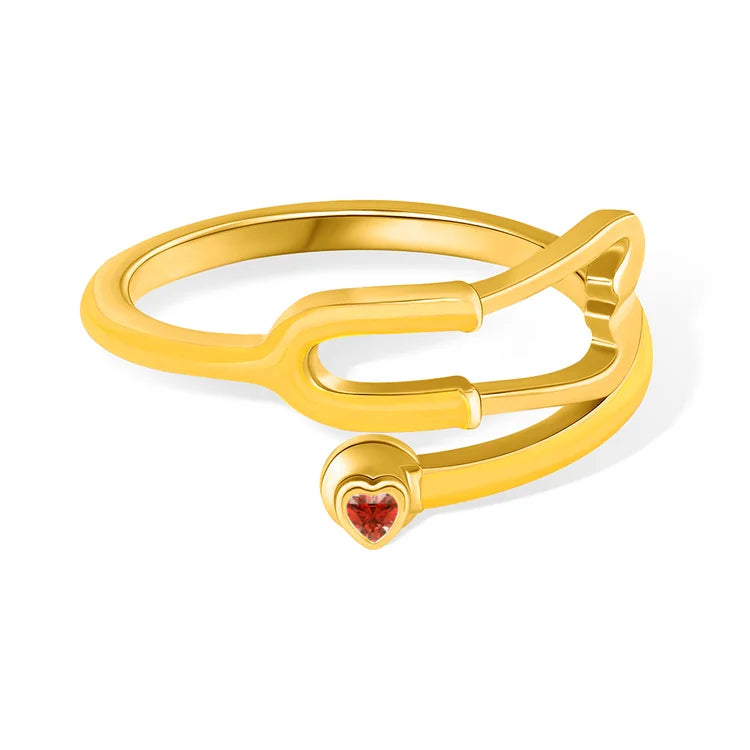 Caitleen – Stethoscope Ring with Heart Birthstone