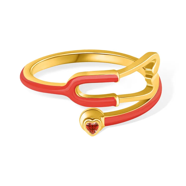 Caitleen – Stethoscope Ring with Heart Birthstone
