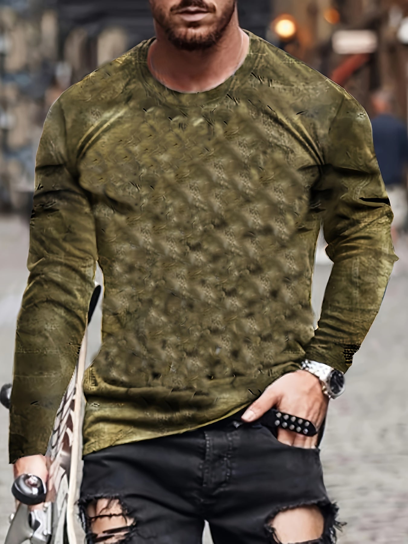 Calvin – Long Sleeve T-Shirt with Block Pattern