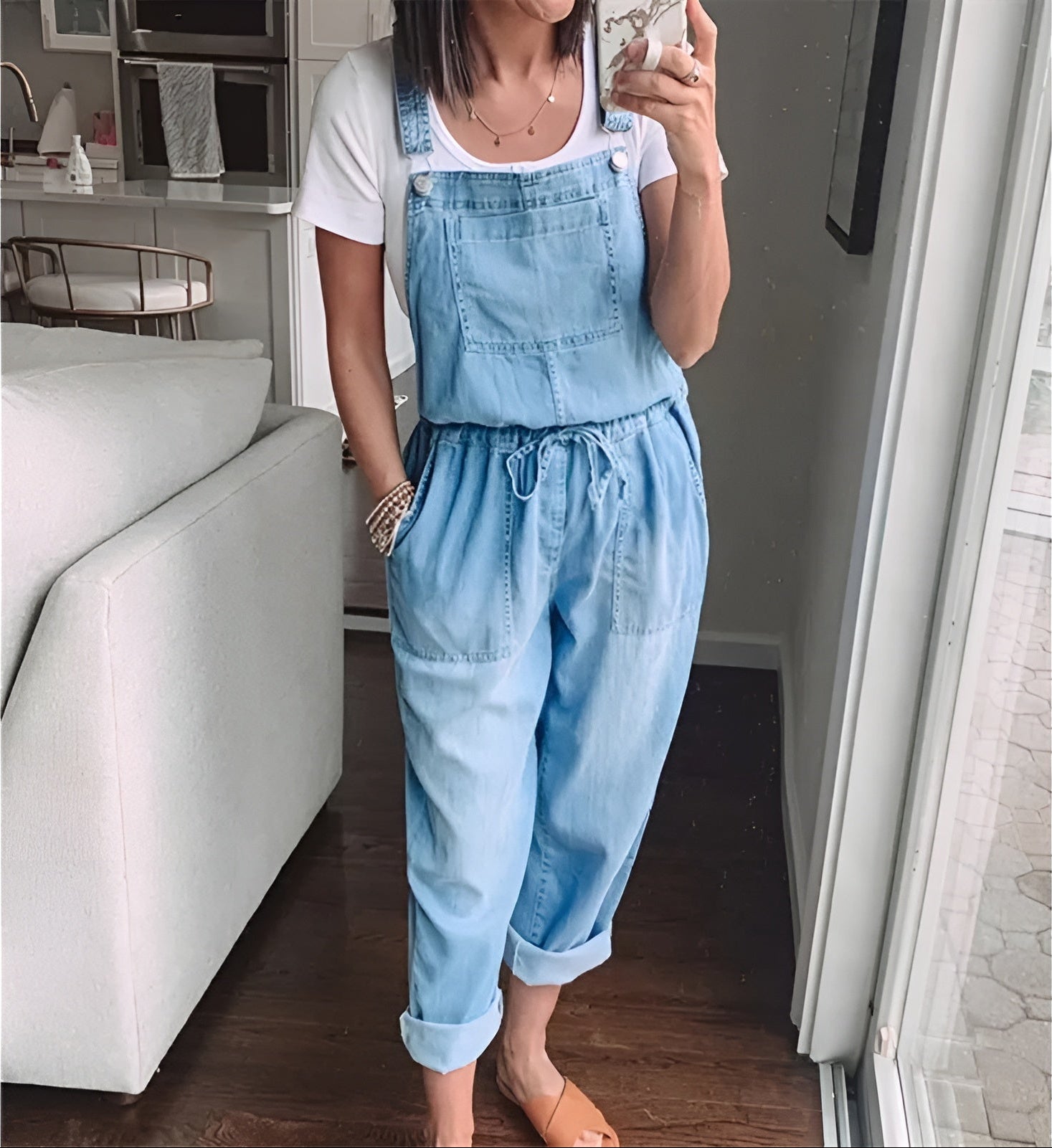 Carly – Casual Denim Overall with Drawstring at the Waist