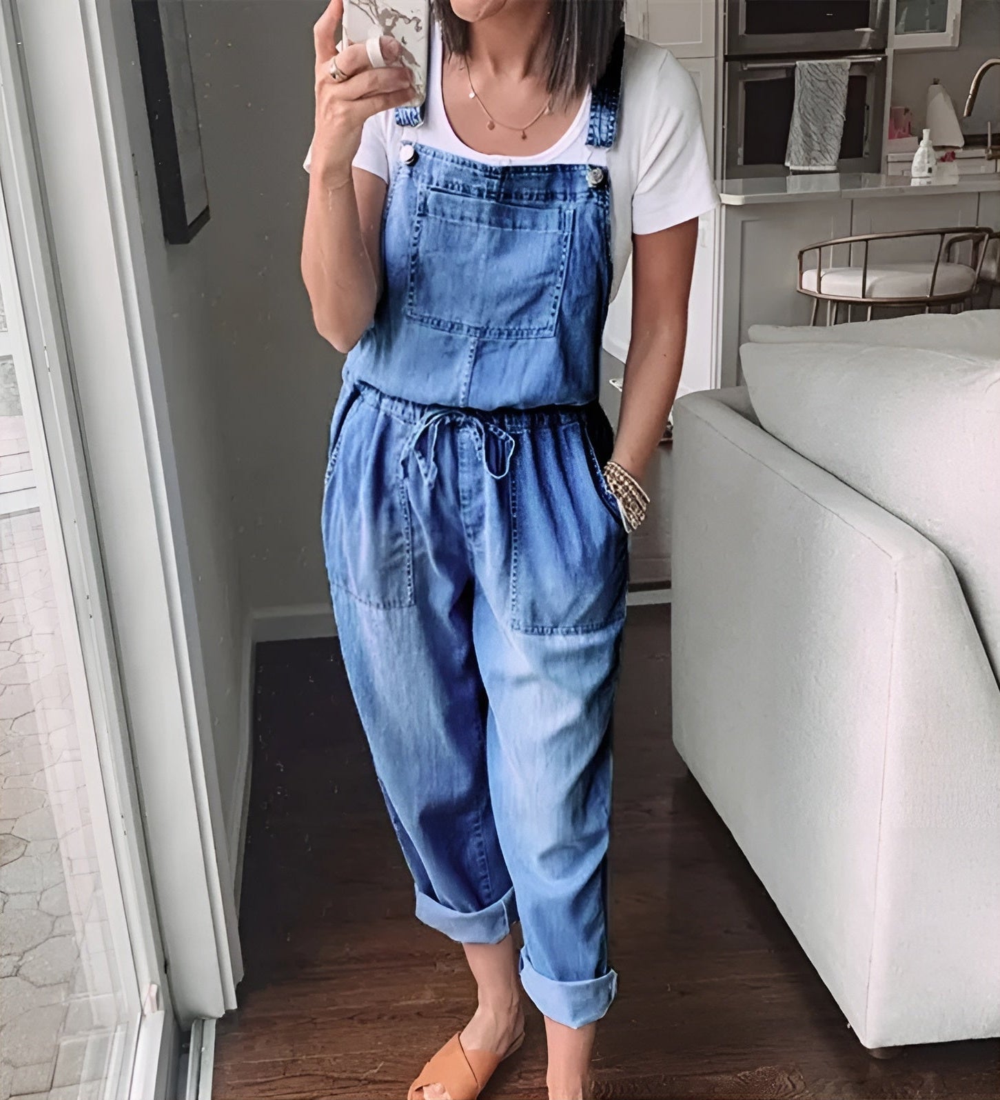 Carly – Casual Denim Overall with Drawstring at the Waist