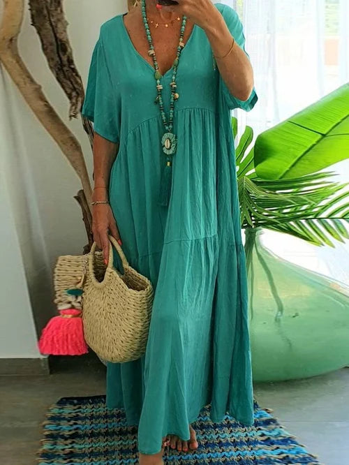 Casual Long Women's Dress with Short Sleeves