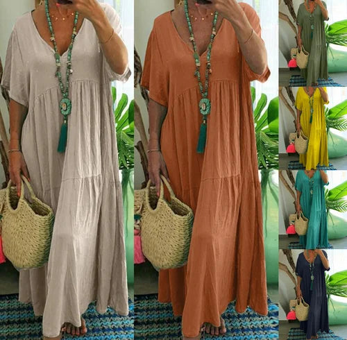 Casual Long Women's Dress with Short Sleeves