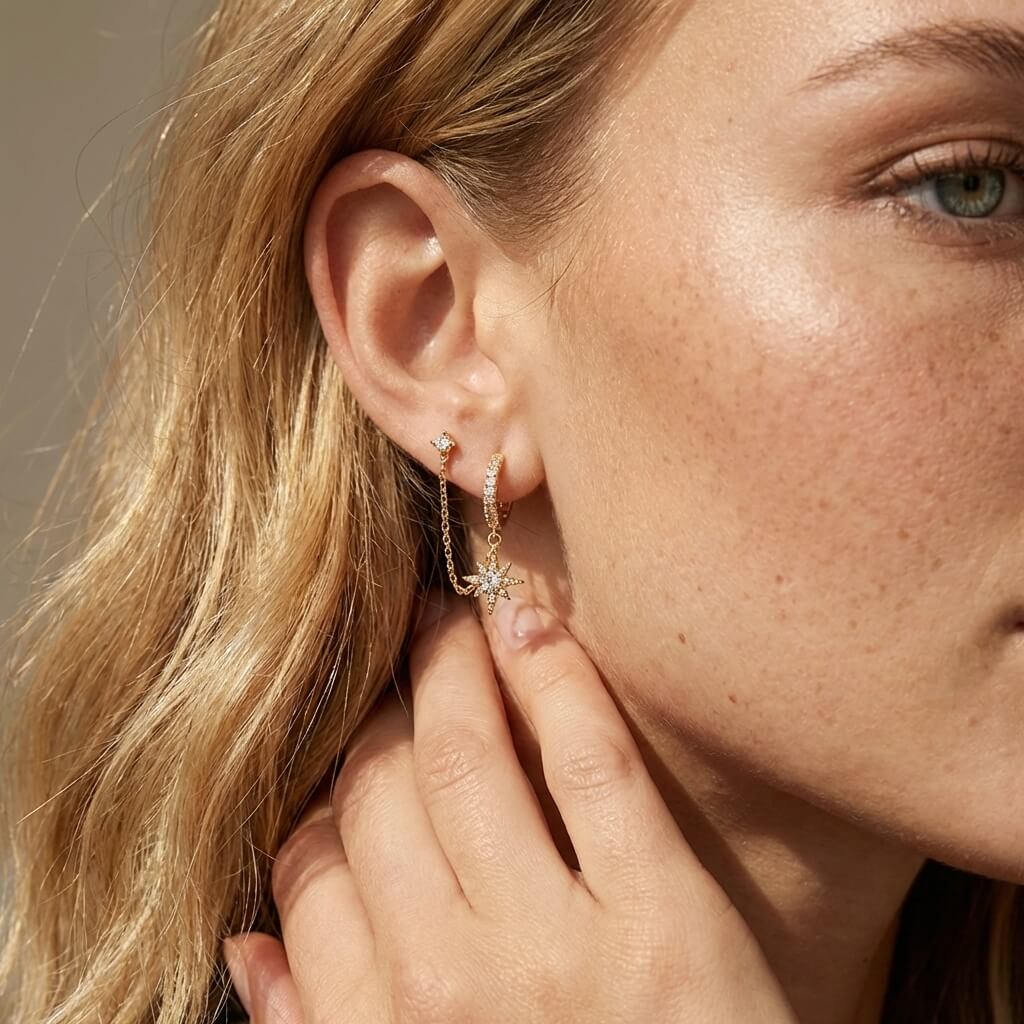 Celestia Star Chain Huggie Earrings