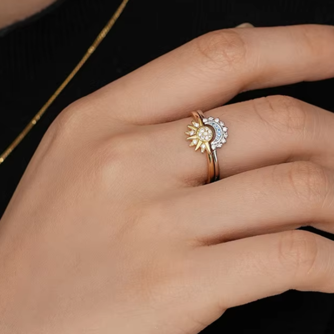 Celestial Sun & Moon Stackable Ring Set