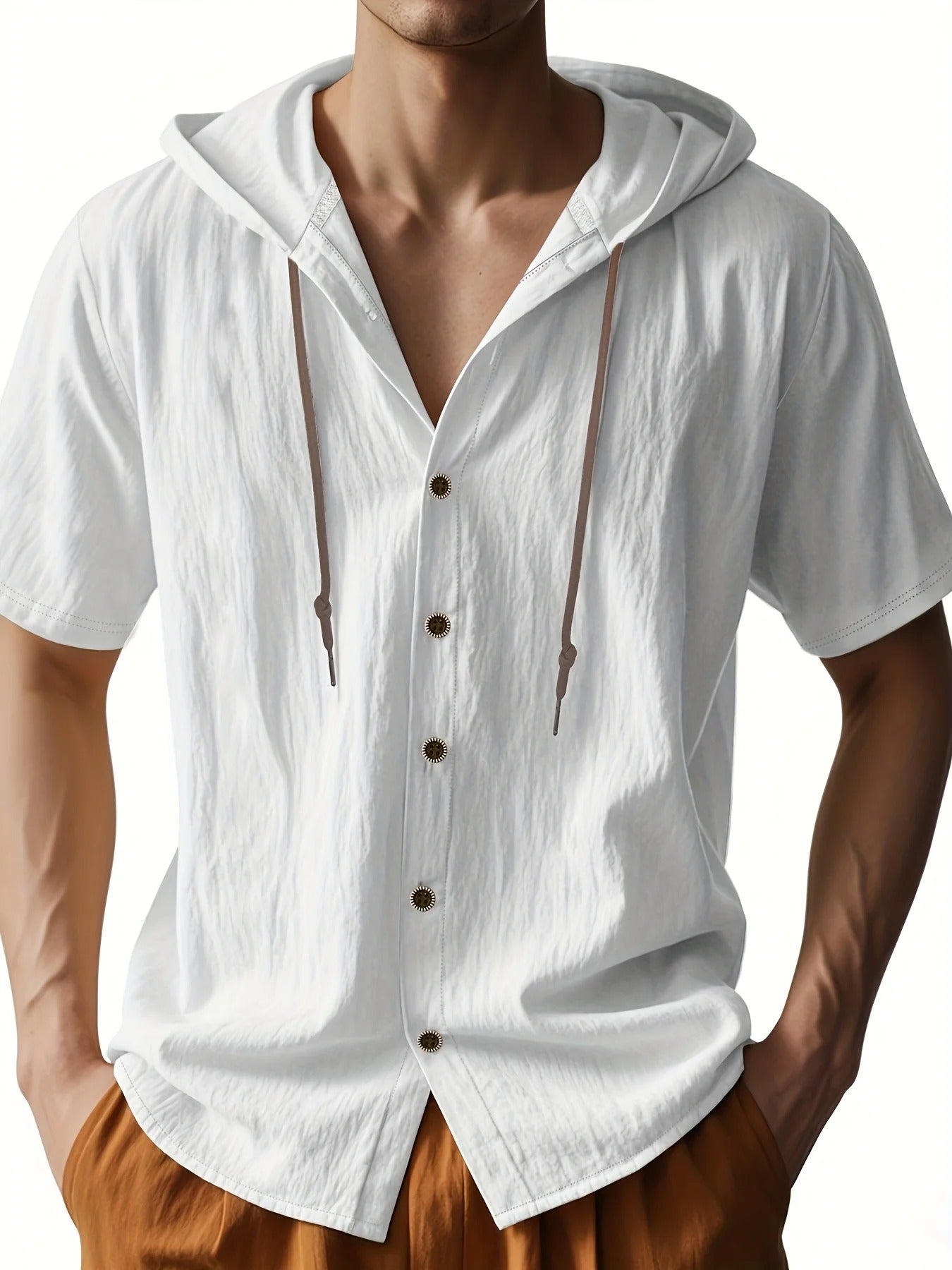 Chadwick - Lightweight Short-Sleeve Linen Shirts with Hood