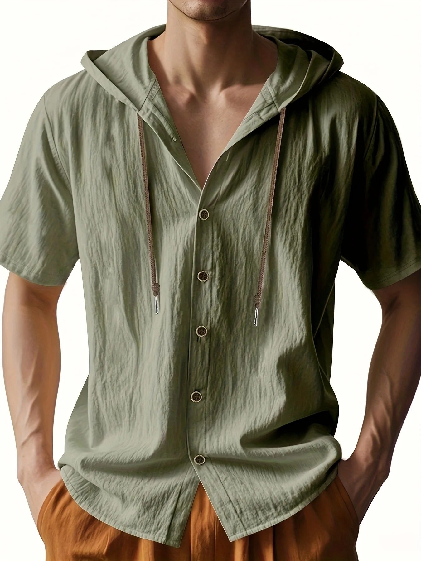 Chadwick - Lightweight Short-Sleeve Linen Shirts with Hood