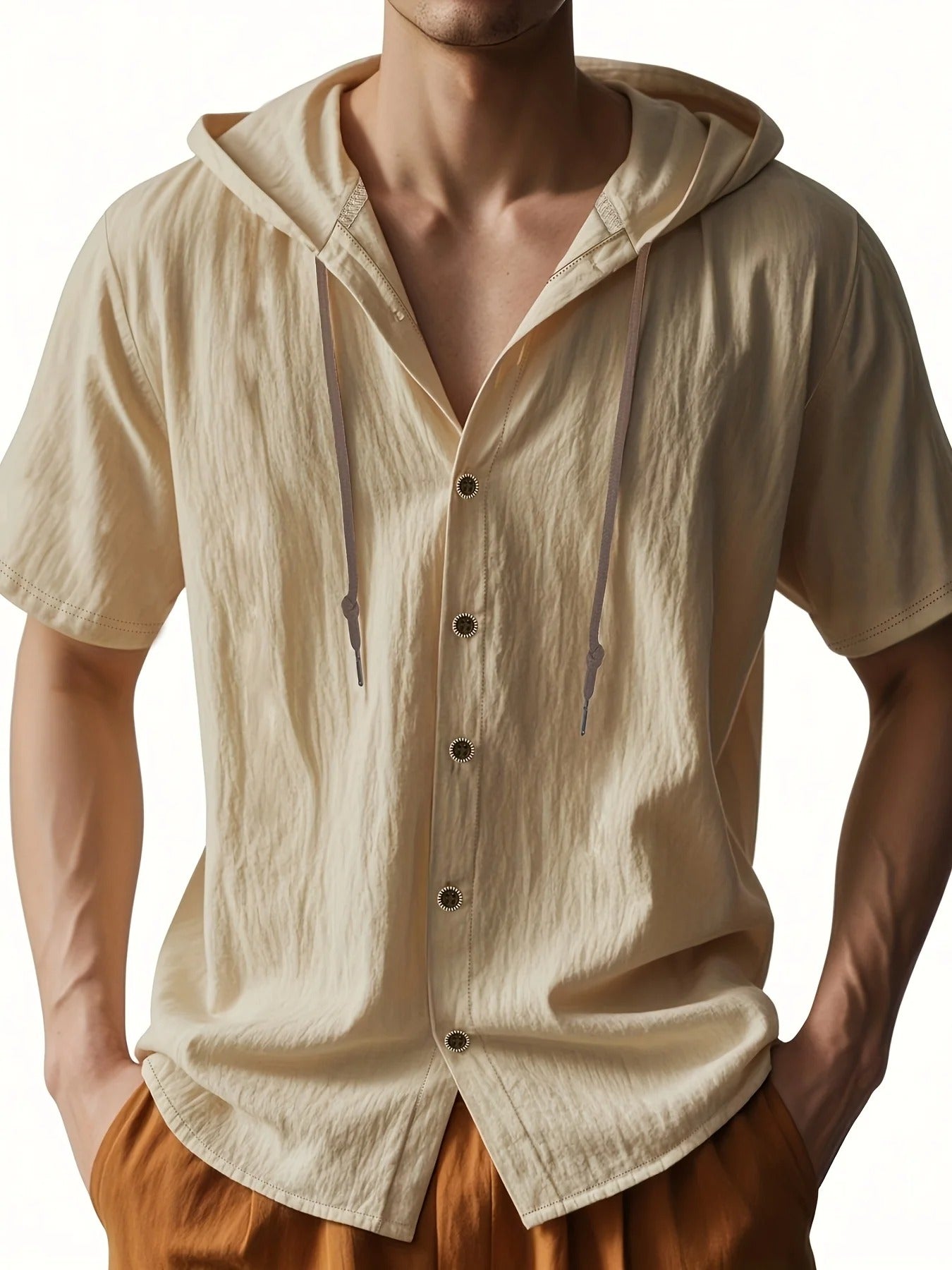Chadwick - Lightweight Short-Sleeve Linen Shirts with Hood