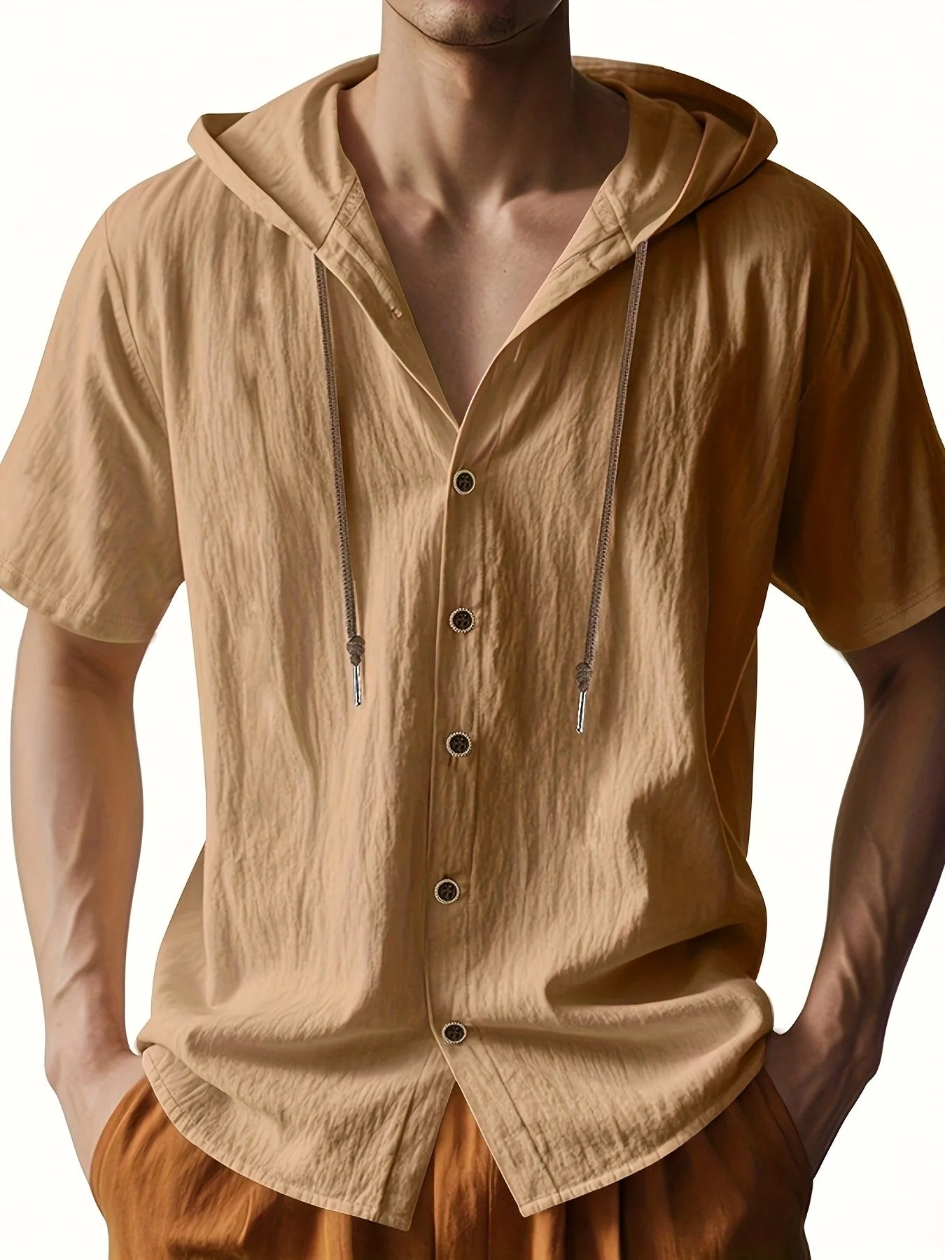 Chadwick - Lightweight Short-Sleeve Linen Shirts with Hood