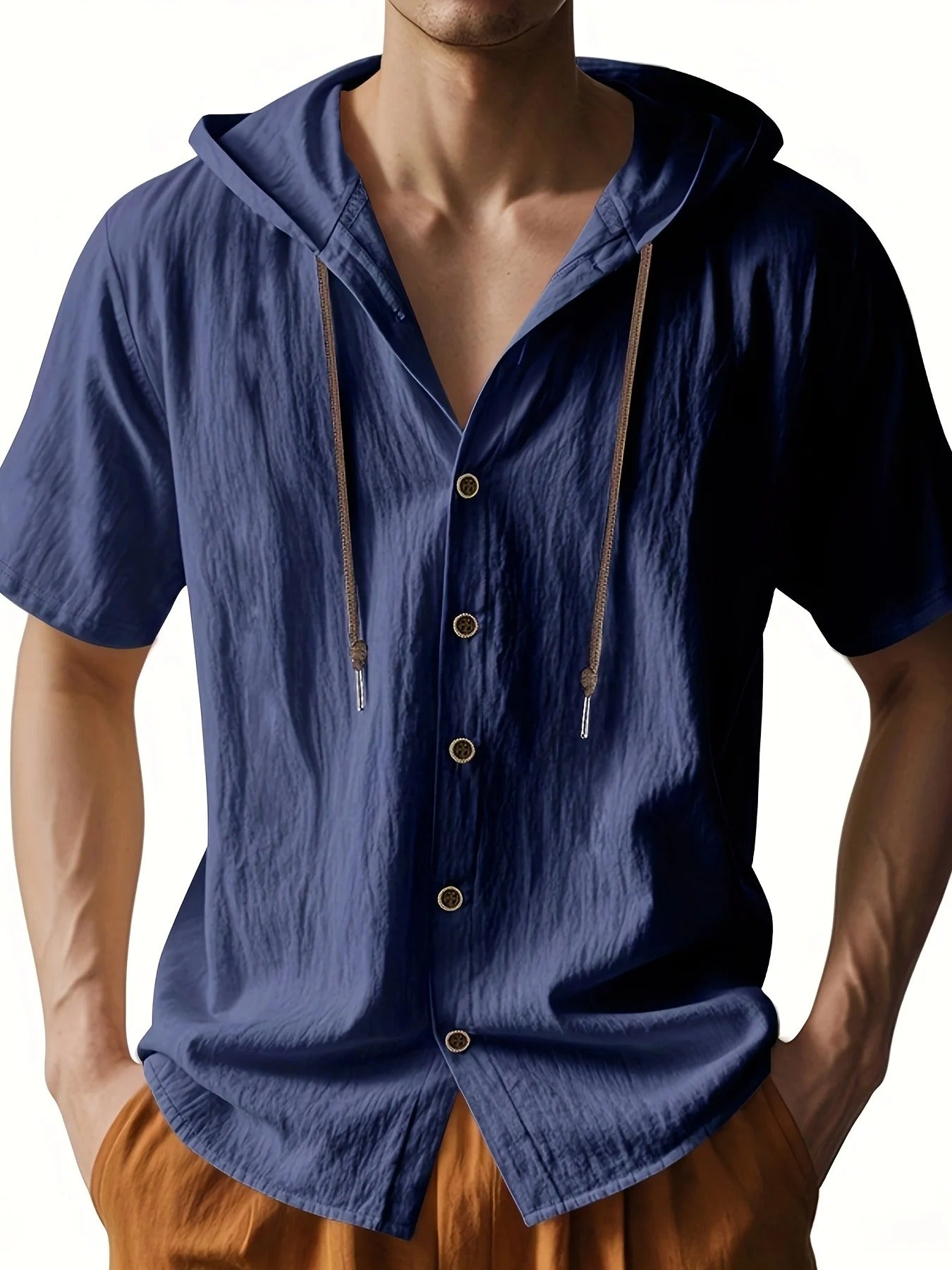 Chadwick - Lightweight Short-Sleeve Linen Shirts with Hood