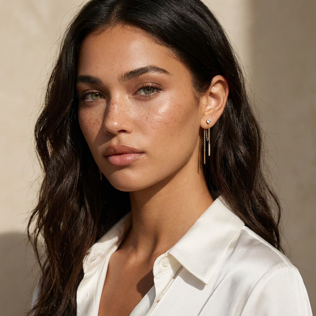 Chain Drop Bar Stud Earrings