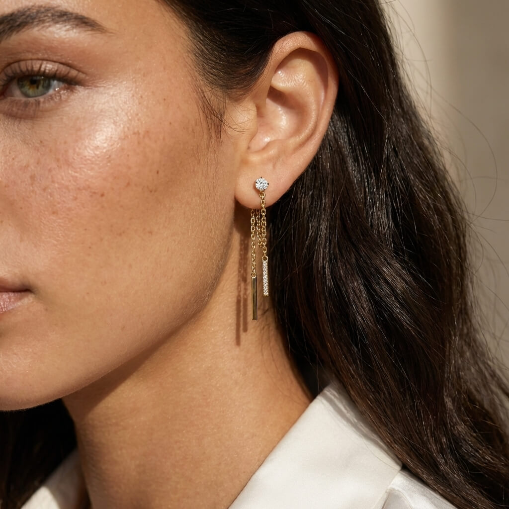Chain Drop Bar Stud Earrings