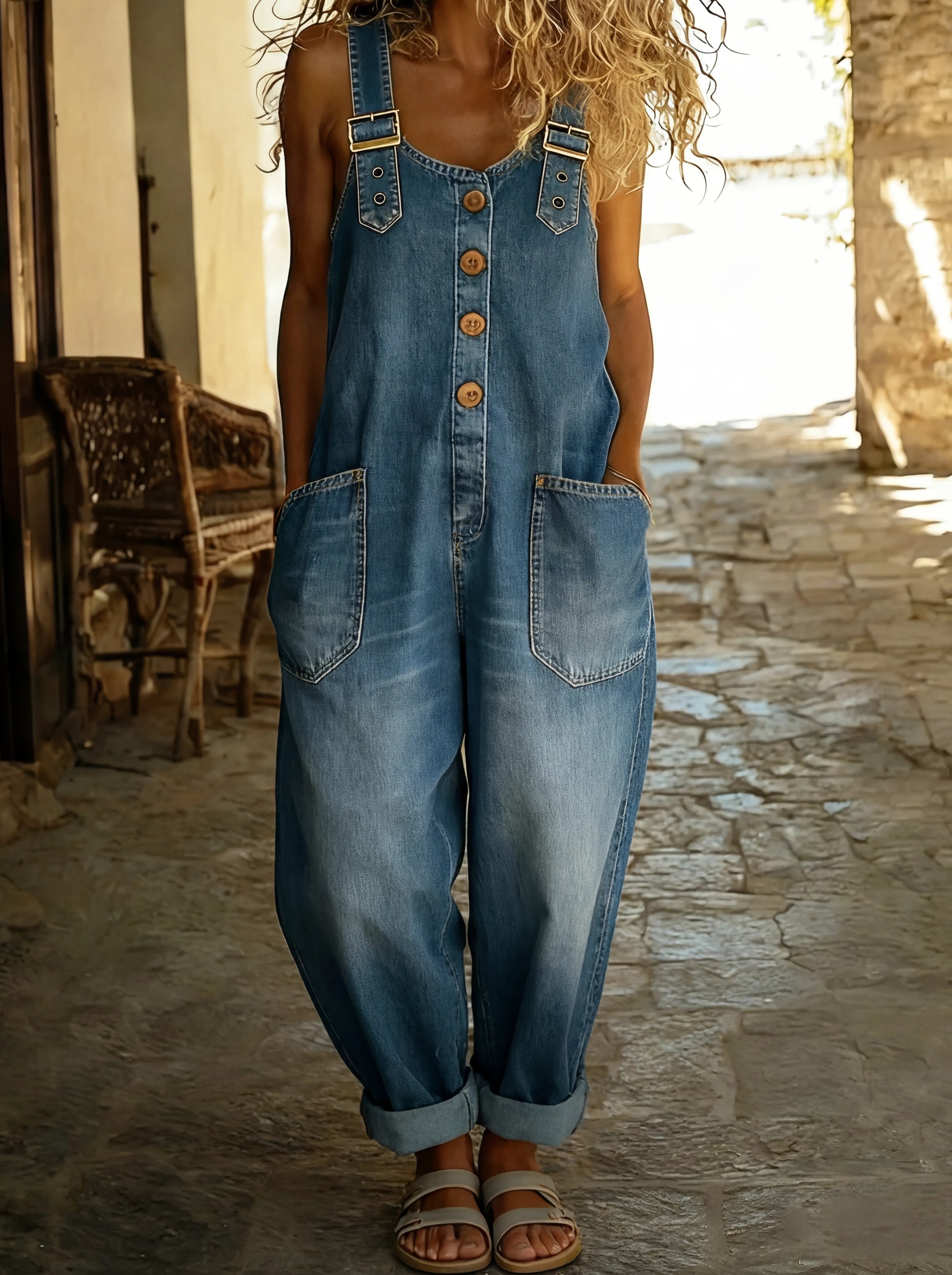 Chamodi - Casual Denim Overall with Adjustable Buckle