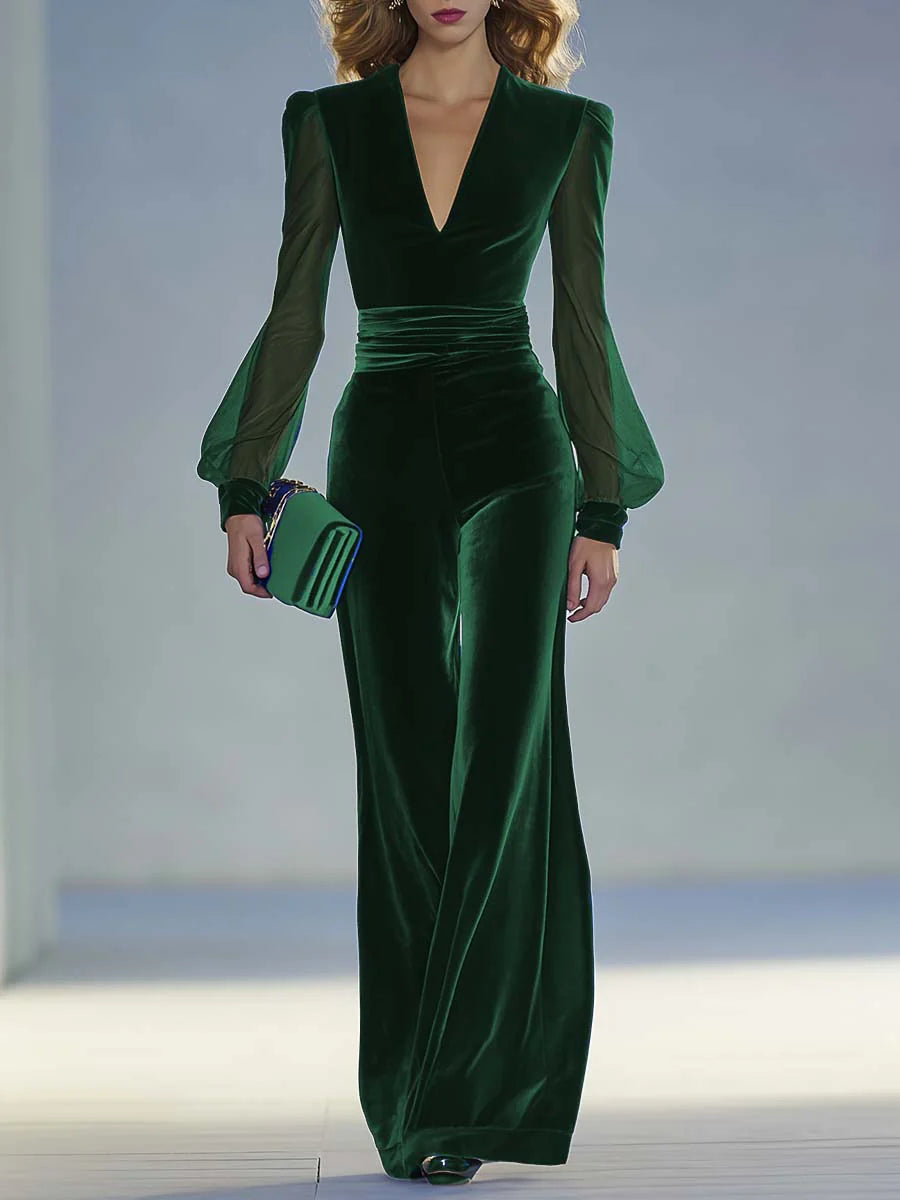 Cimona – Jumpsuit with V-Neck and Long Sleeves
