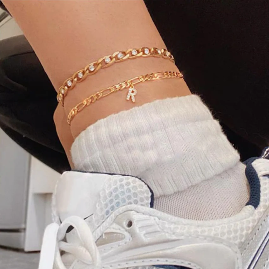 Cubic Zirconia Diamond Initial Letter Anklet