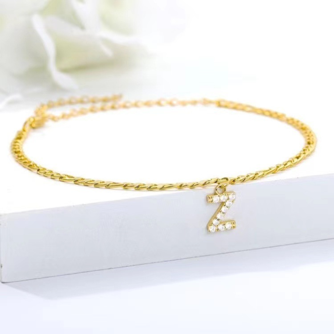 Cubic Zirconia Diamond Initial Letter Anklet