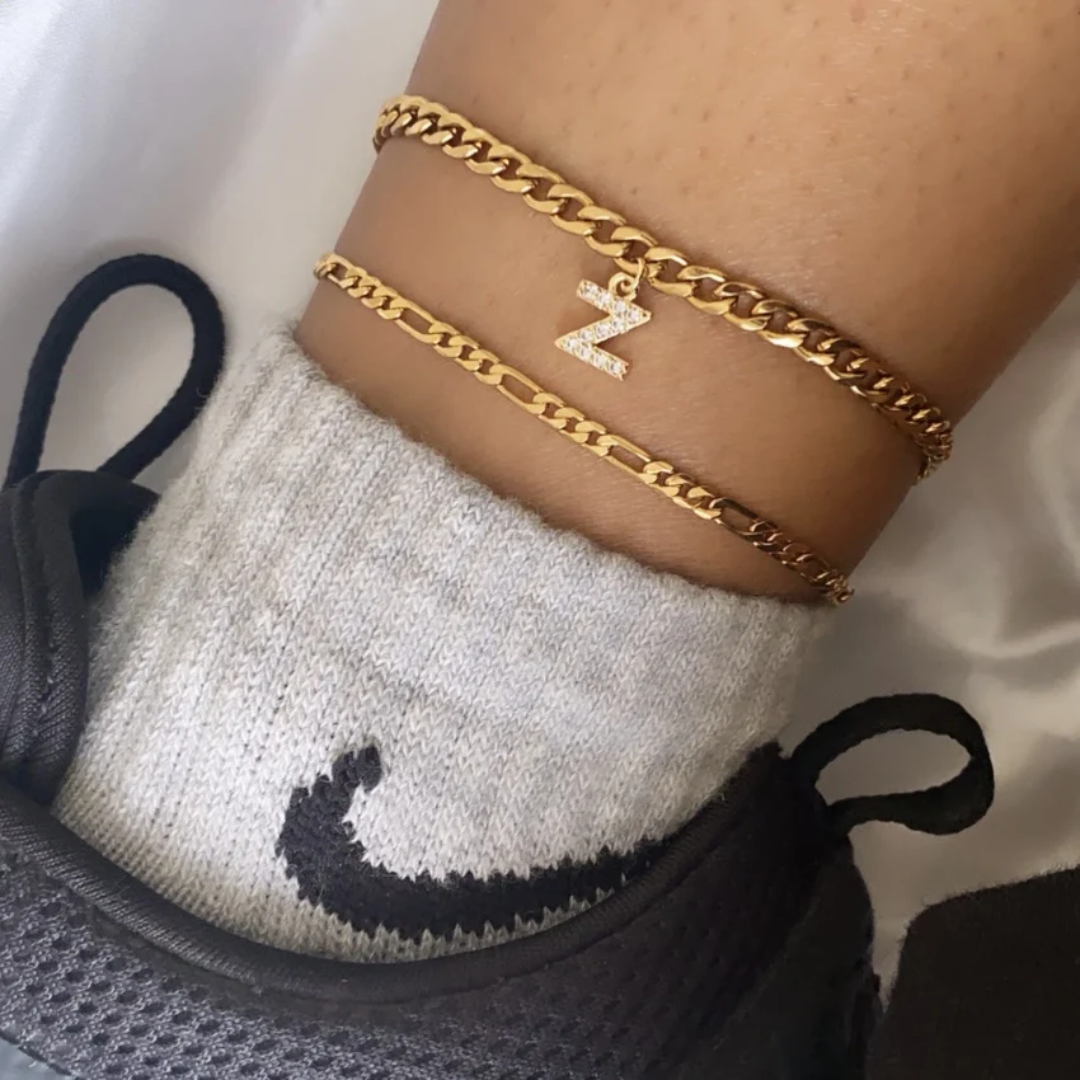 Cubic Zirconia Diamond Initial Letter Anklet
