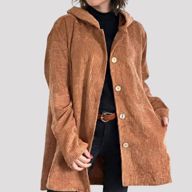 Daleny – Velvet Hooded Jacket with Buttons