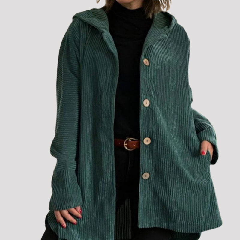 Daleny – Velvet Hooded Jacket with Buttons