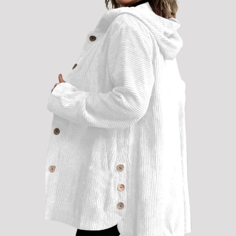 Daleny – Velvet Hooded Jacket with Buttons