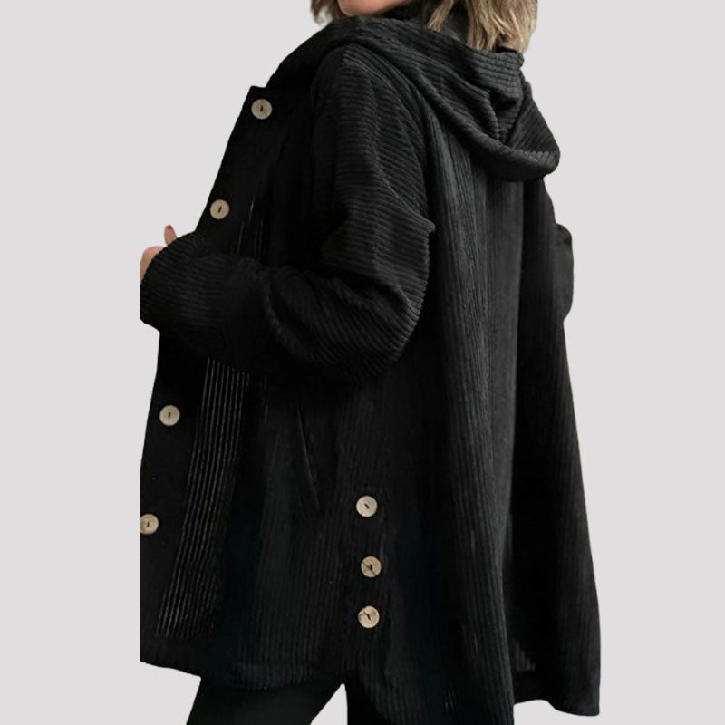 Daleny – Velvet Hooded Jacket with Buttons