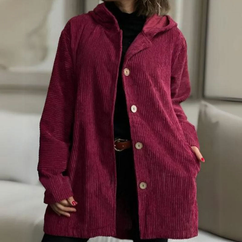 Daleny – Velvet Hooded Jacket with Buttons