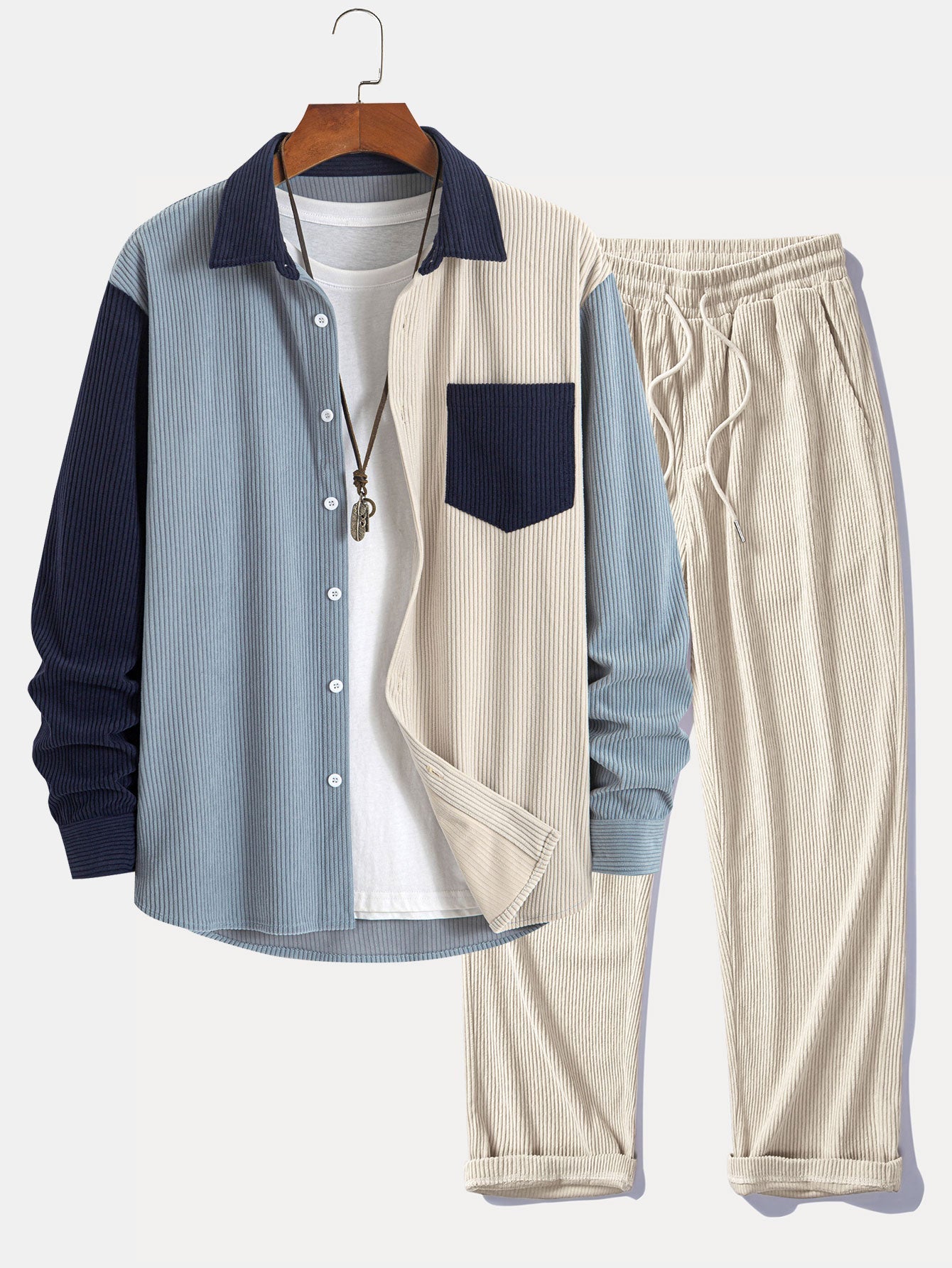 Dariel – Patchwork Shirt and Cord Pants Set