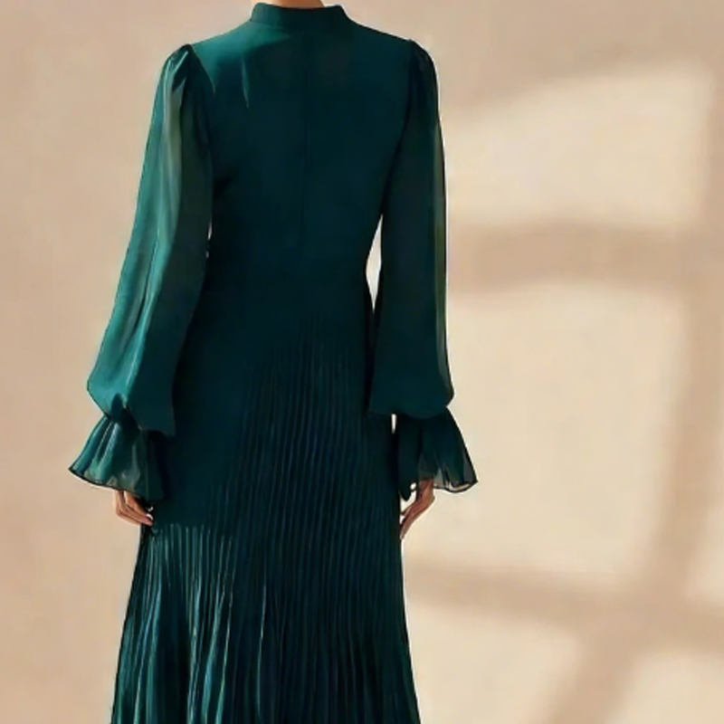 Daryna – Pleated Midi Dress with Keyhole Neckline