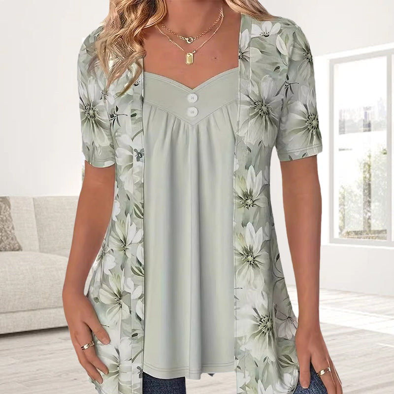 Demi – Elegant Short Sleeve Shirt with Floral Pattern